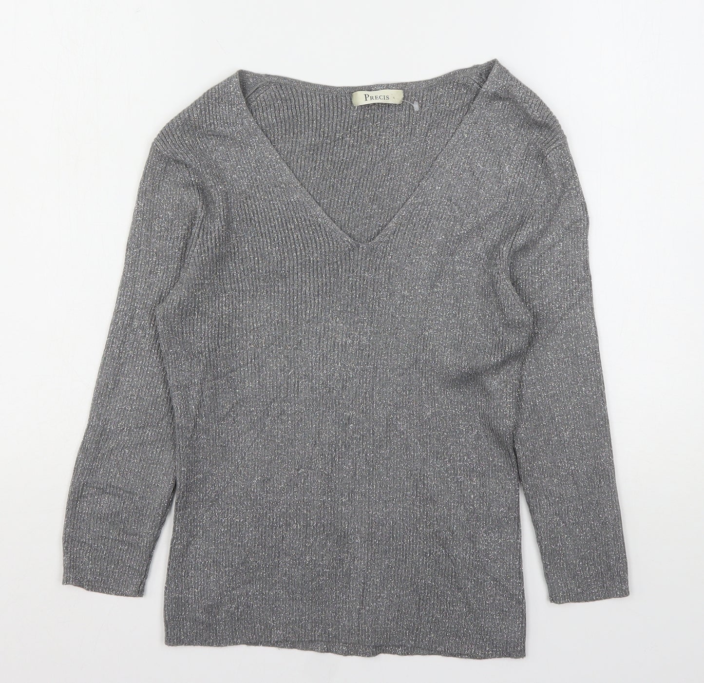 Precis Womens Silver V-Neck  Viscose Pullover Jumper Size S