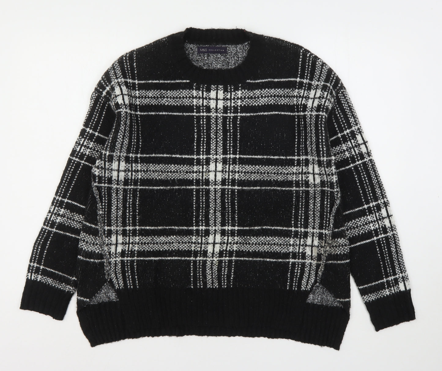 Marks and Spencer Womens Multicoloured Round Neck Plaid Acrylic Pullover Jumper Size M