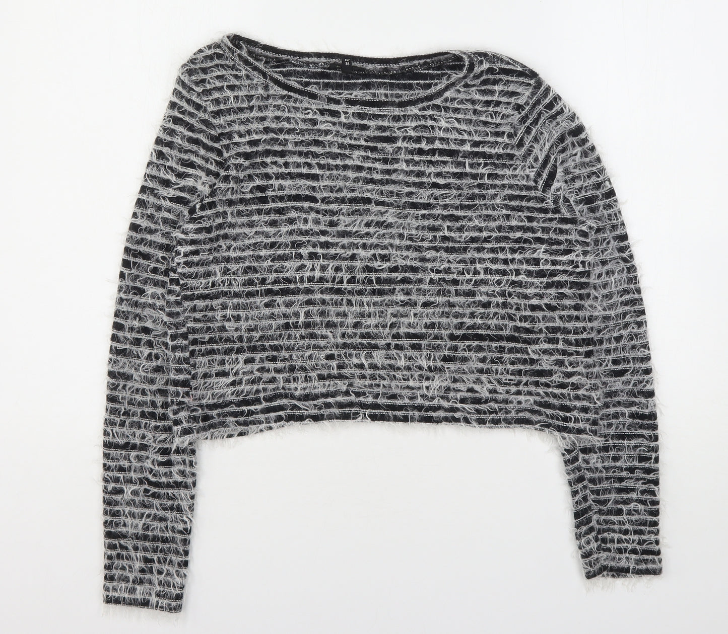 River Island Womens Grey Round Neck Striped Cotton Pullover Jumper Size 12