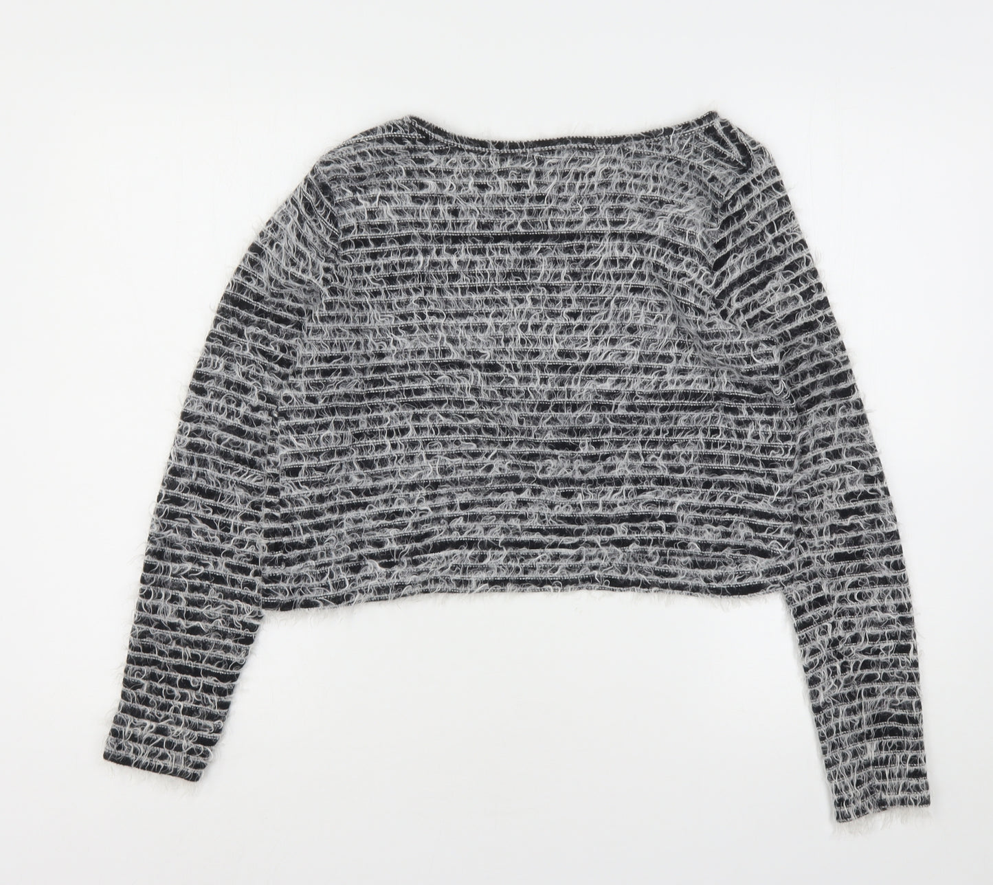 River Island Womens Grey Round Neck Striped Cotton Pullover Jumper Size 12