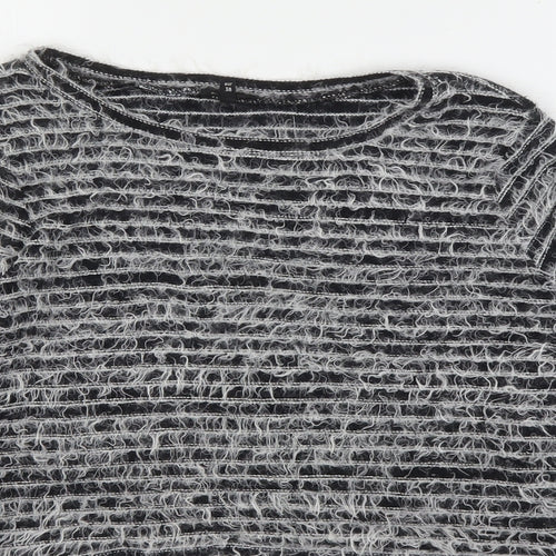 River Island Womens Grey Round Neck Striped Cotton Pullover Jumper Size 12