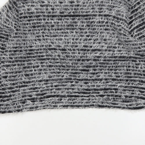 River Island Womens Grey Round Neck Striped Cotton Pullover Jumper Size 12