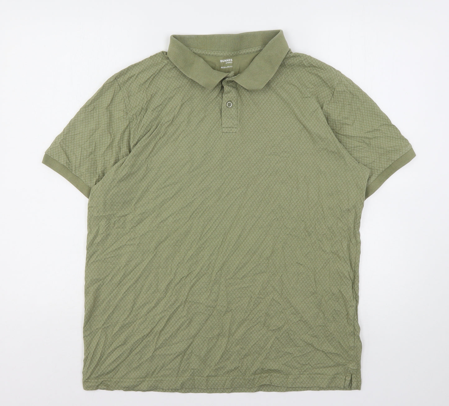 Dunnes Stores Mens Green Geometric Cotton  Polo Size L Collared