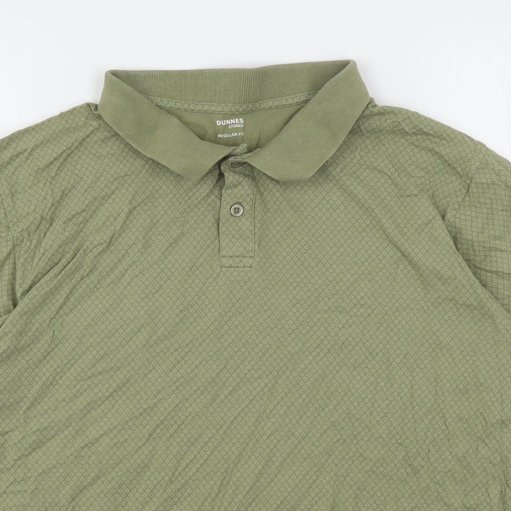 Dunnes Stores Mens Green Geometric Cotton  Polo Size L Collared
