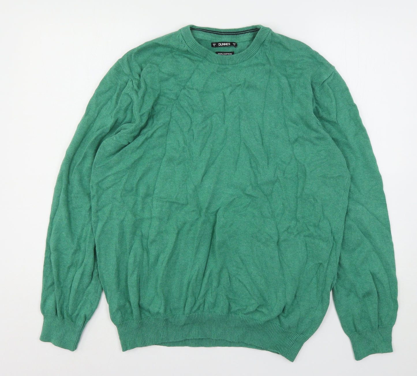 Dunnes Stores Mens Green Round Neck  Cotton Pullover Jumper Size XL
