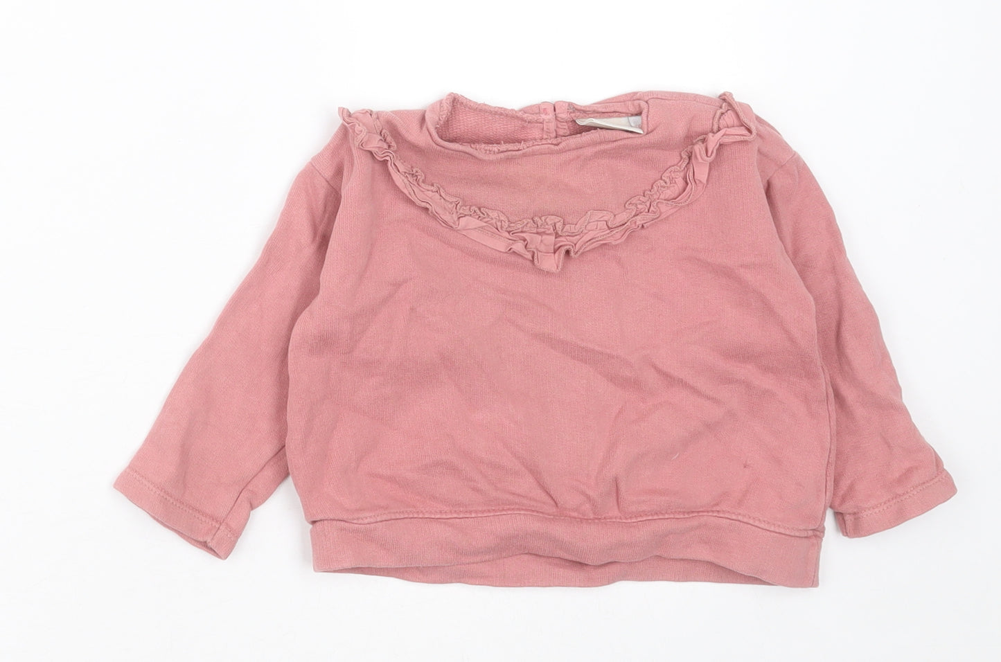 Zara Girls Pink  Cotton Pullover Jumper Size 6-9 Months  Button