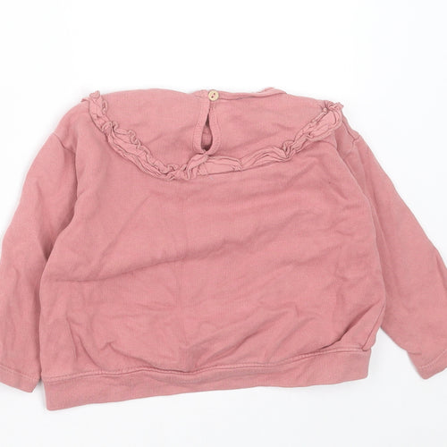 Zara Girls Pink  Cotton Pullover Jumper Size 6-9 Months  Button