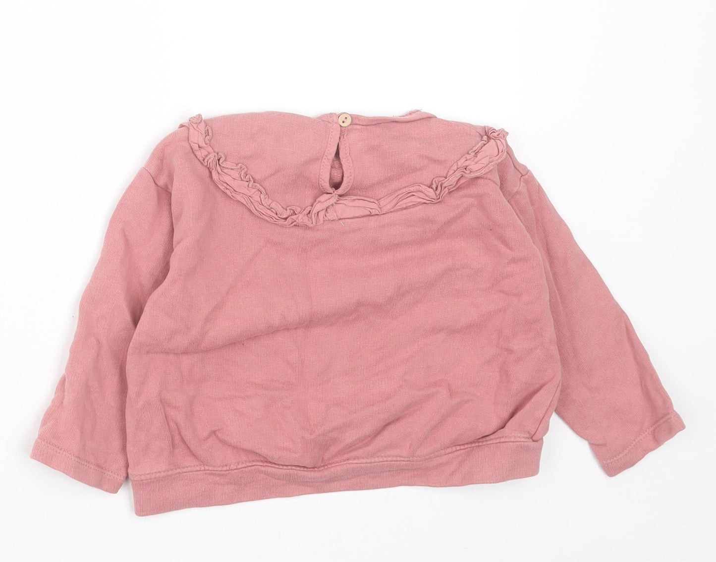 Zara Girls Pink  Cotton Pullover Jumper Size 6-9 Months  Button