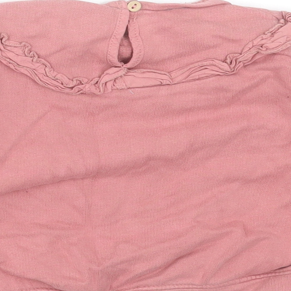 Zara Girls Pink  Cotton Pullover Jumper Size 6-9 Months  Button