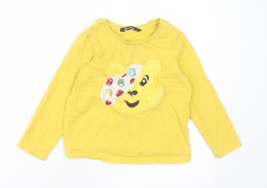 Front view of George Baby Yellow Cotton Basic Casual, size 18-24, Months Crew Neck Pullover - Pudsey
