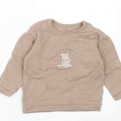George Girls Brown  Cotton Pullover Jumper Size 9-12 Months  Button