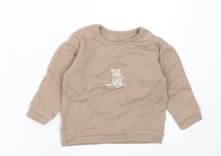 George Girls Brown  Cotton Pullover Jumper Size 9-12 Months  Button