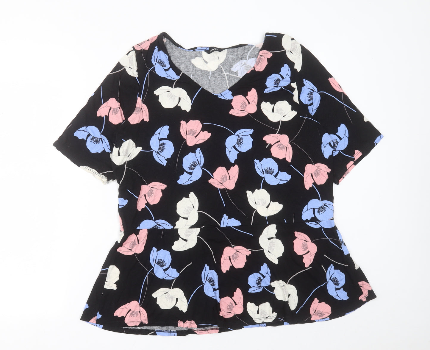 George Womens Black Floral Viscose Basic T-Shirt Size 20 V-Neck
