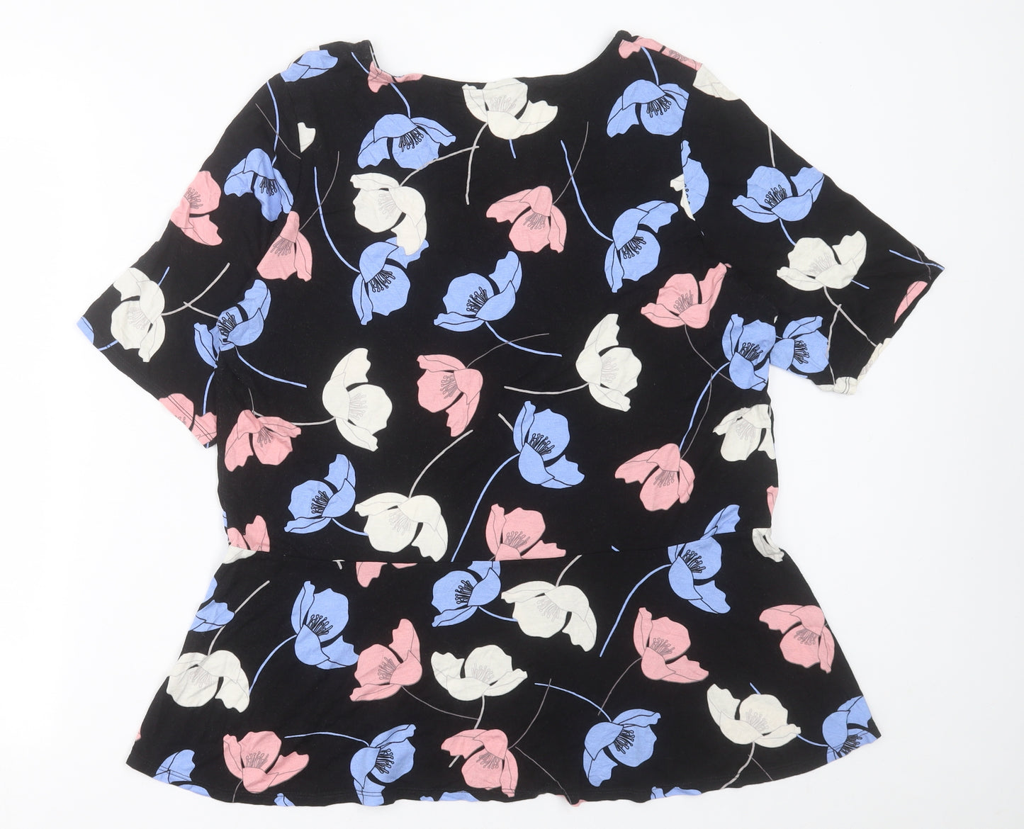 George Womens Black Floral Viscose Basic T-Shirt Size 20 V-Neck