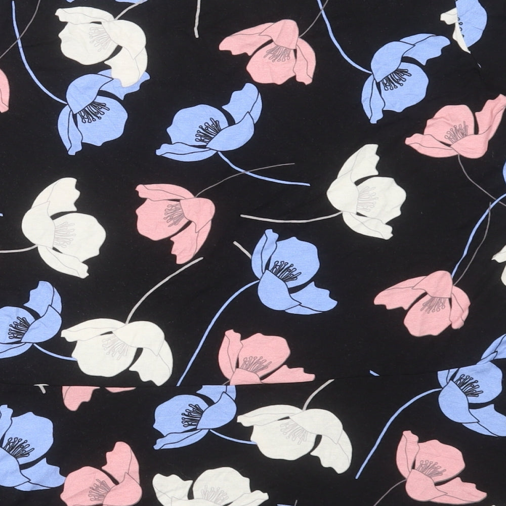 George Womens Black Floral Viscose Basic T-Shirt Size 20 V-Neck