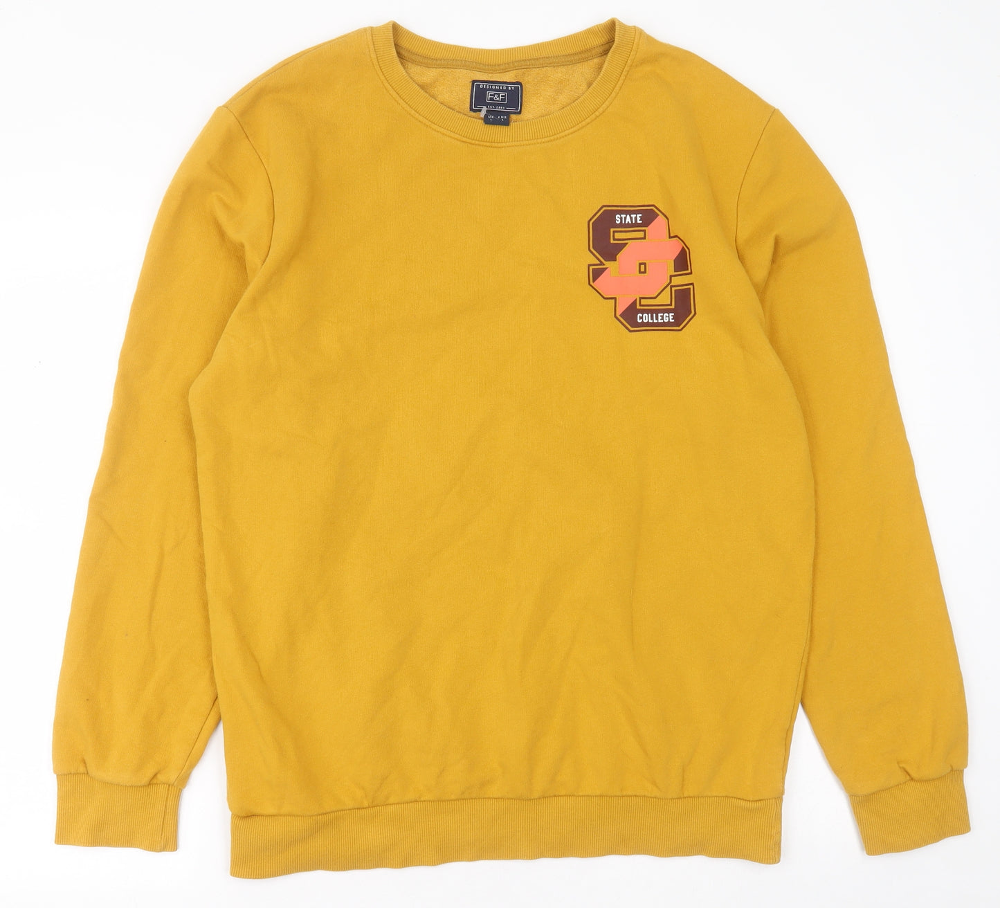 F&F Mens Yellow  Cotton Pullover Sweatshirt Size L