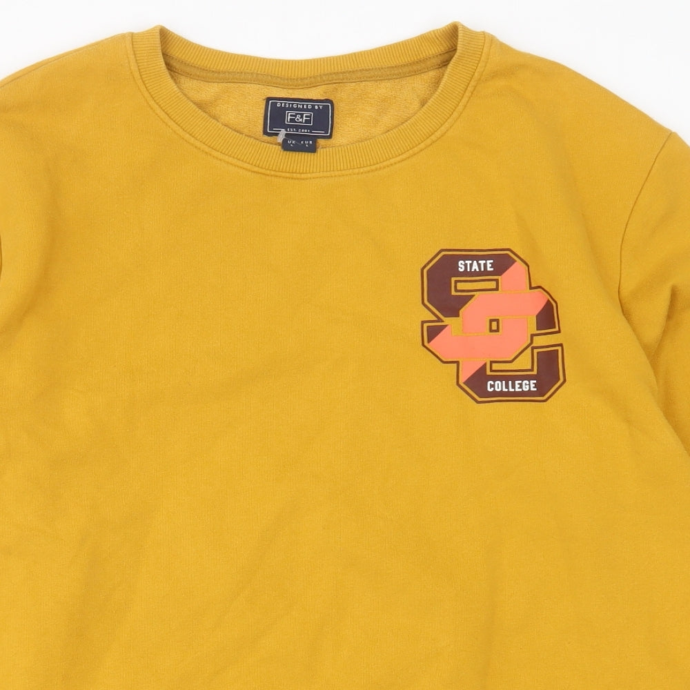 F&F Mens Yellow  Cotton Pullover Sweatshirt Size L