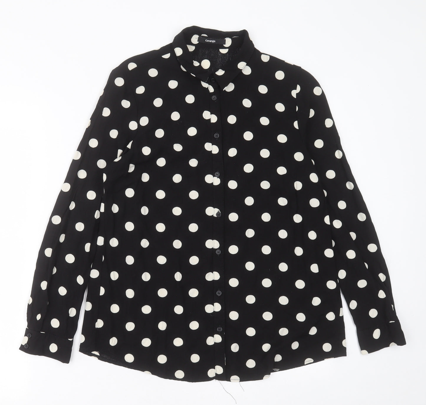 George Womens Black Polka Dot Viscose Basic Button-Up Size 12 Collared