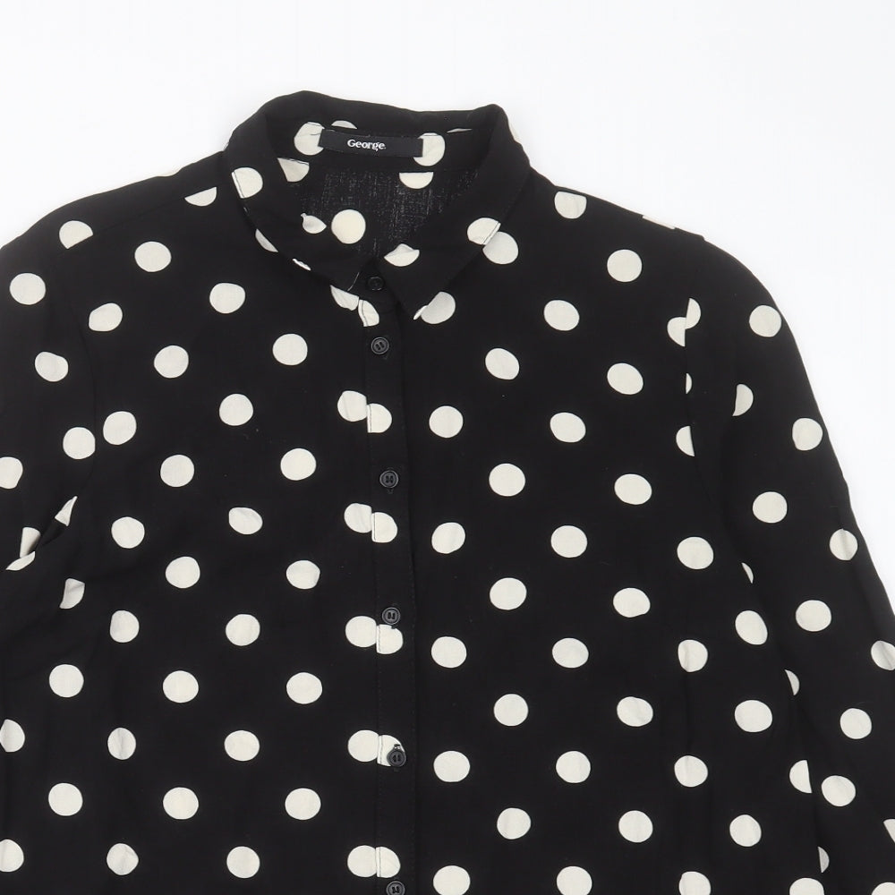 George Womens Black Polka Dot Viscose Basic Button-Up Size 12 Collared