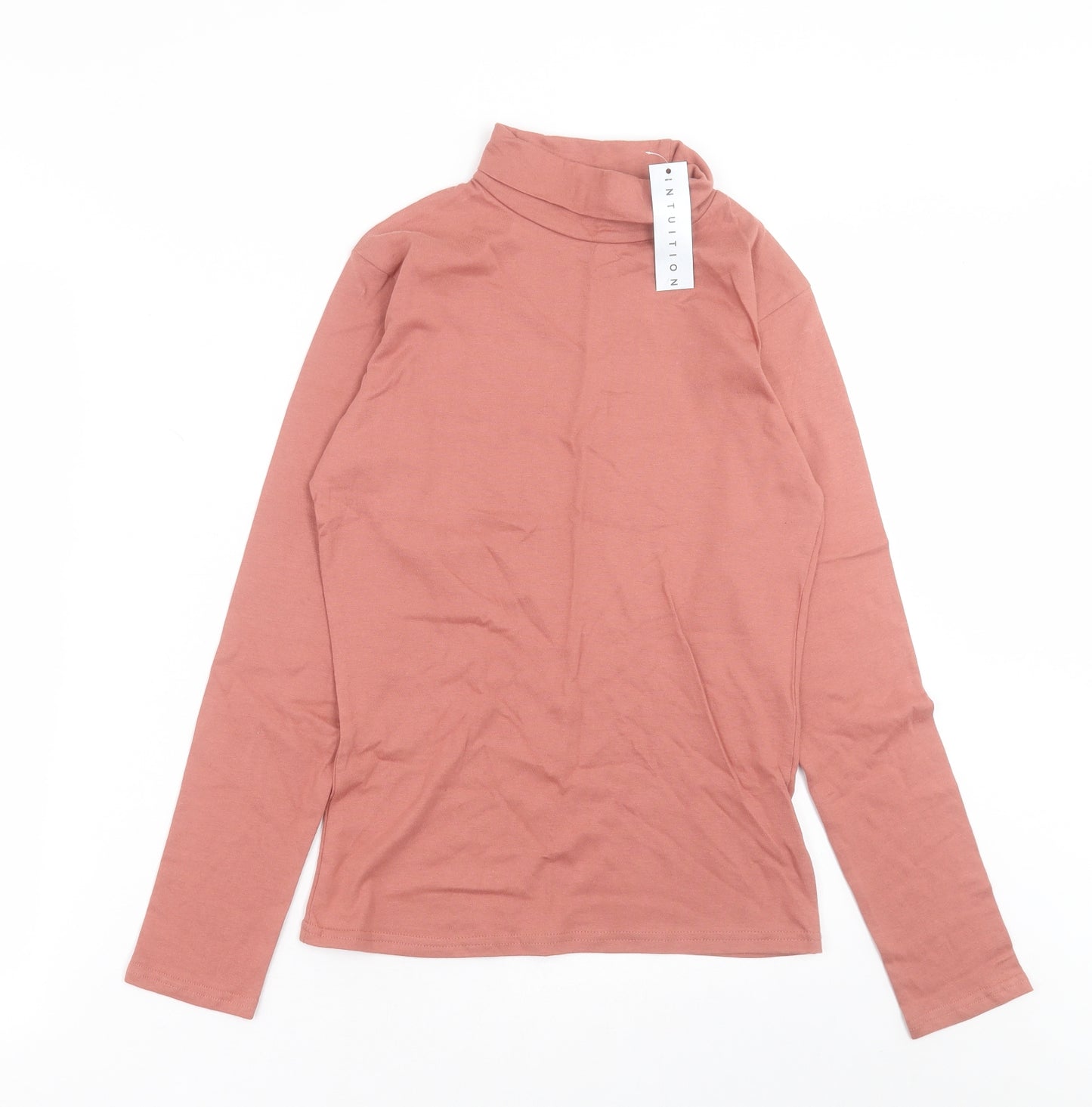 Intuition Womens Pink  Cotton Basic T-Shirt Size 8 Roll Neck