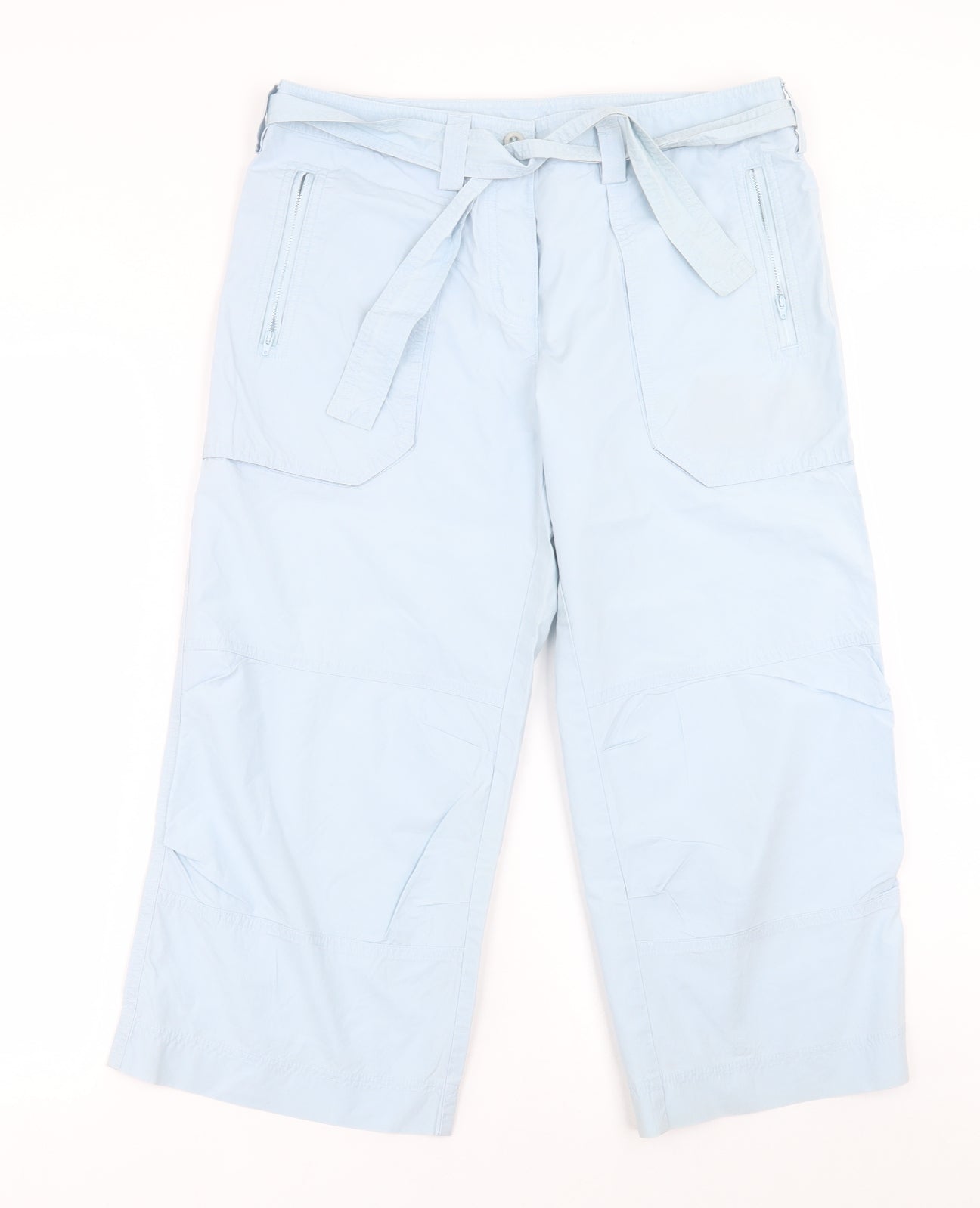 Marks and Spencer Womens Blue  Cotton Trousers  Size 12 L23 in Regular Button