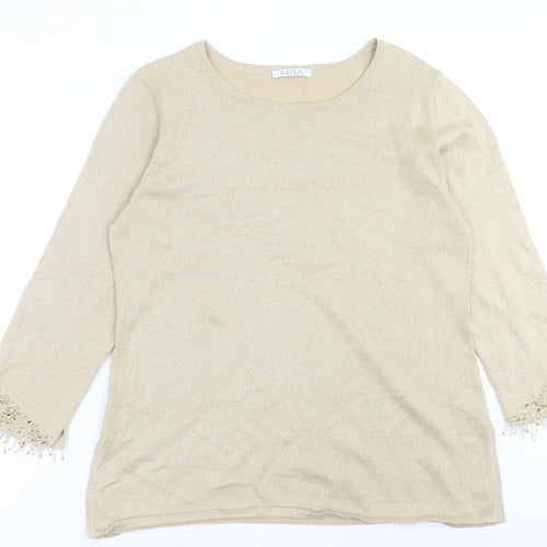Platinum Womens Gold Crew Neck  Acetate Pullover Jumper Size M
