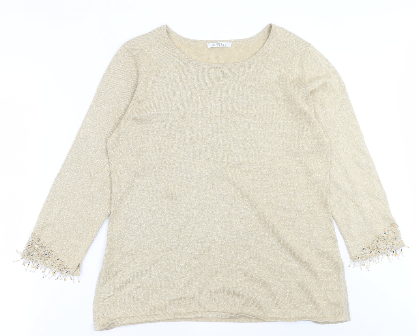 Platinum Womens Gold Crew Neck  Acetate Pullover Jumper Size M