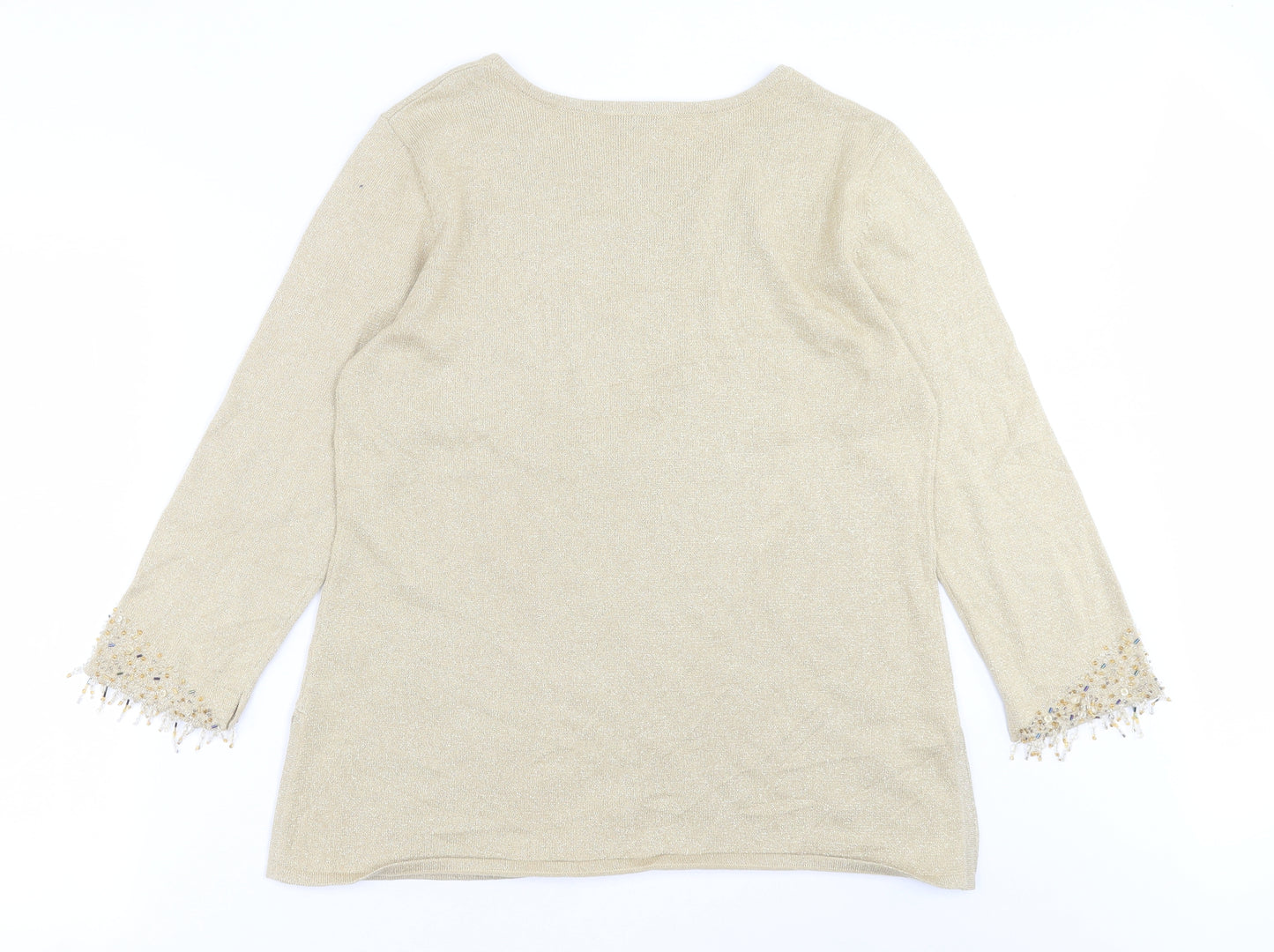 Platinum Womens Gold Crew Neck  Acetate Pullover Jumper Size M