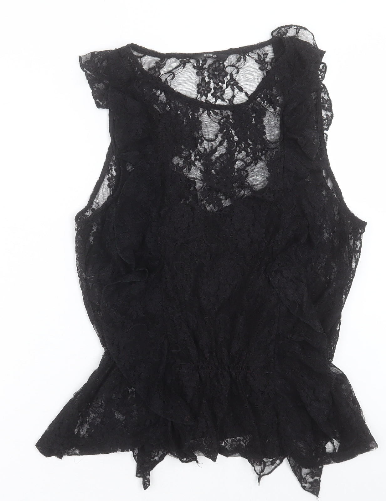 George Womens Black Floral Polyester Basic Tank Size 12 V-Neck