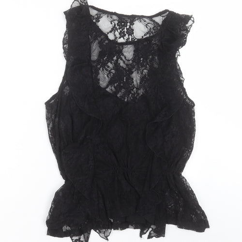 George Womens Black Floral Polyester Basic Tank Size 12 V-Neck