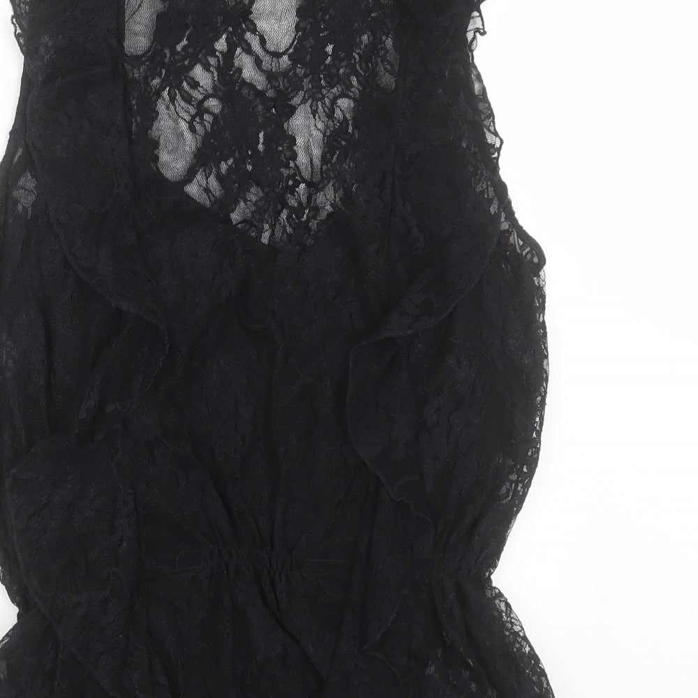 George Womens Black Floral Polyester Basic Tank Size 12 V-Neck