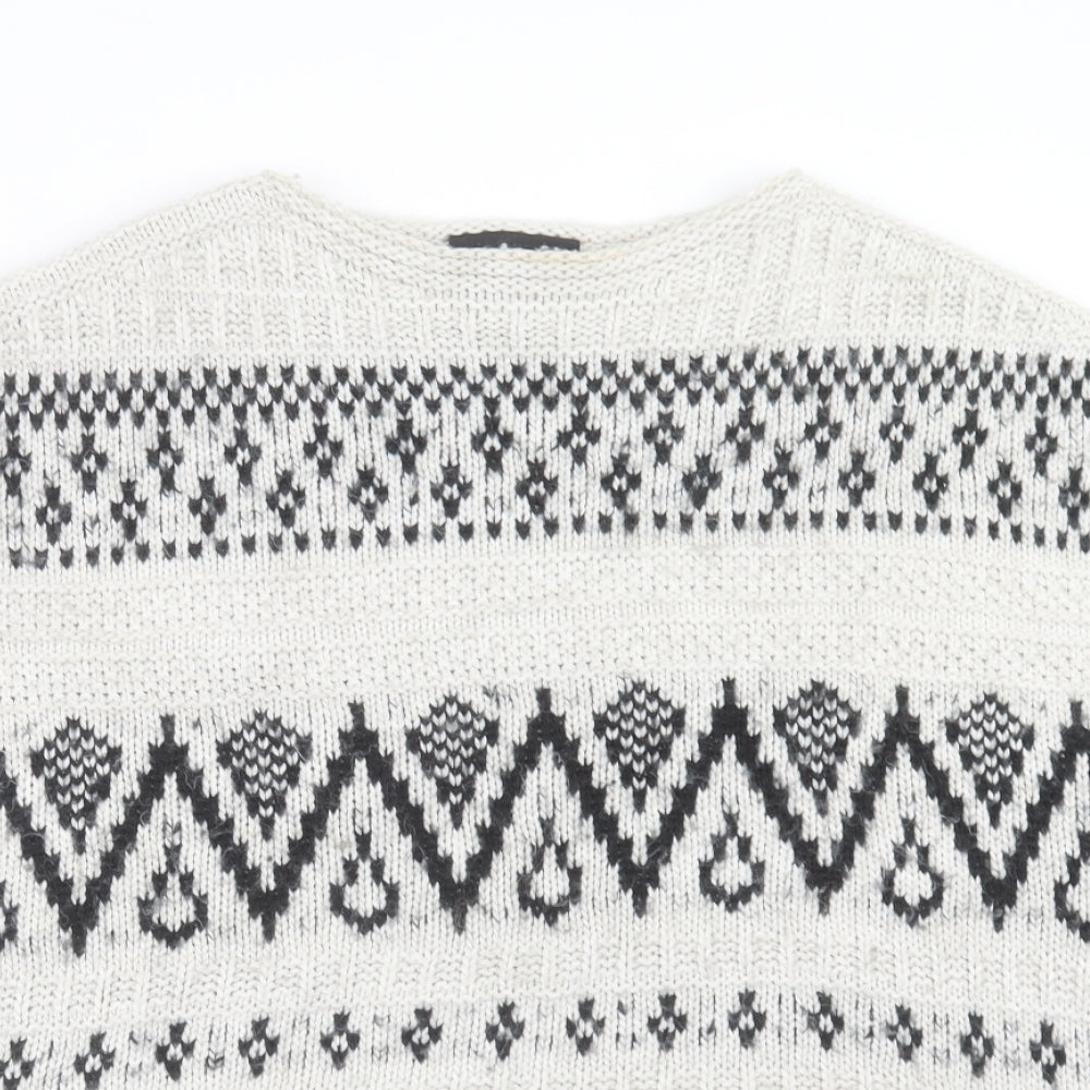 New Look Womens Grey Crew Neck Geometric Acrylic Pullover Jumper Size S