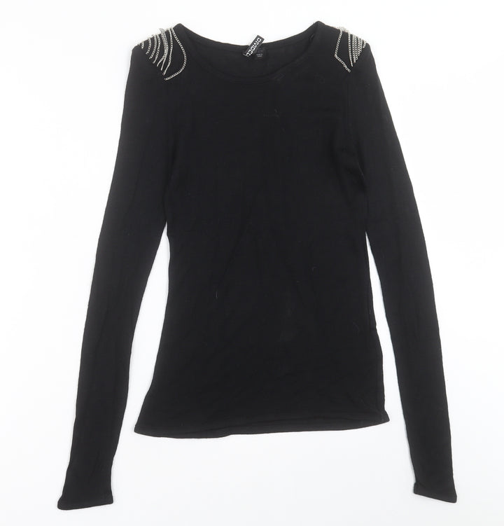 H&M Womens Black Crew Neck Acrylic Pullover Jumper Size 12