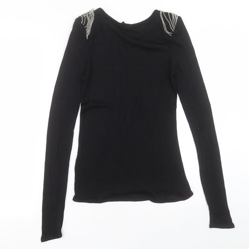 H&M Womens Black Crew Neck  Acrylic Pullover Jumper Size 12
