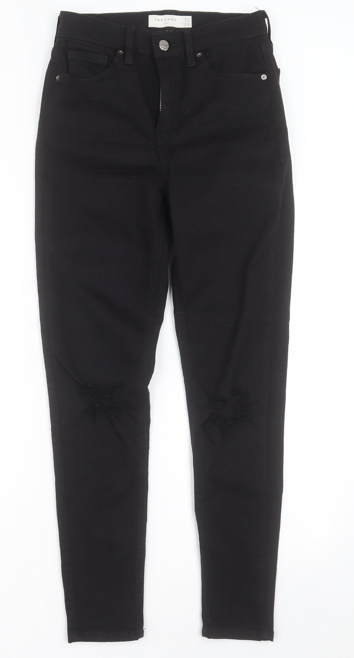 Topshop Womens Black Cotton Skinny Jeans Size 26 in L30 in Regular Button