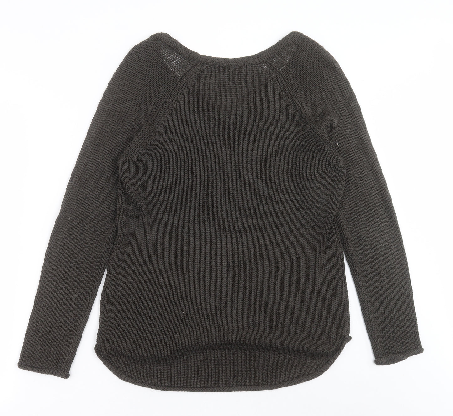 H&M Womens Green V-Neck  Acrylic Pullover Jumper Size M