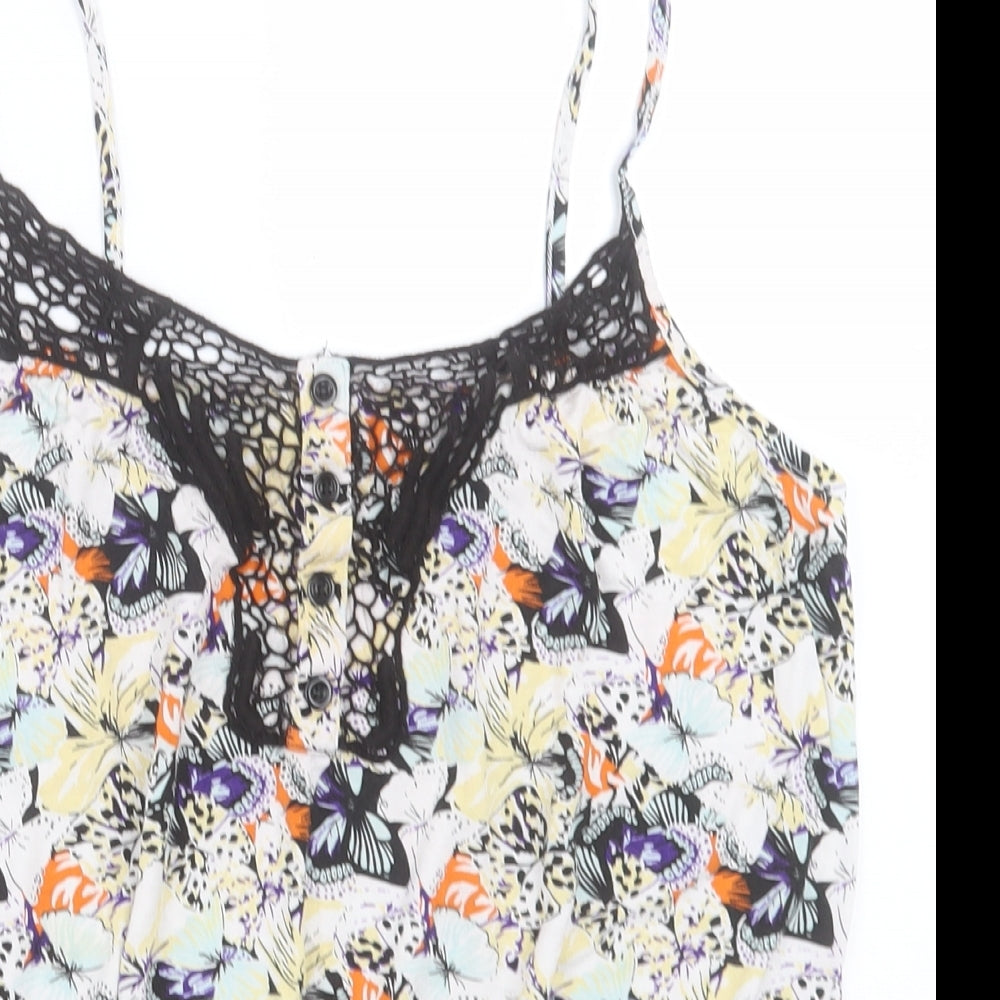 F&F Womens Multicoloured Floral Viscose Basic Tank Size 14 Scoop Neck