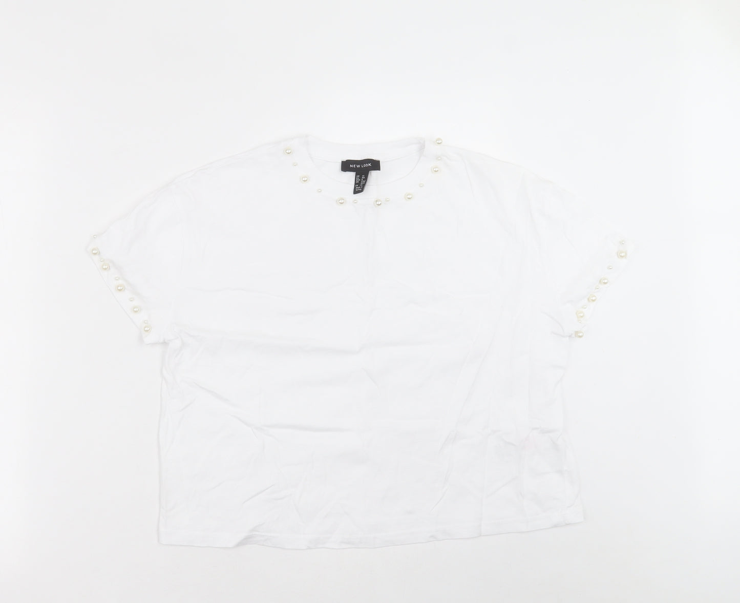 New Look Womens White  Cotton Basic T-Shirt Size 12 Crew Neck