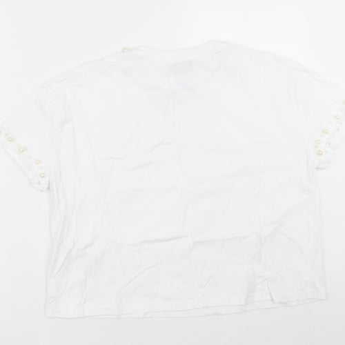 New Look Womens White  Cotton Basic T-Shirt Size 12 Crew Neck