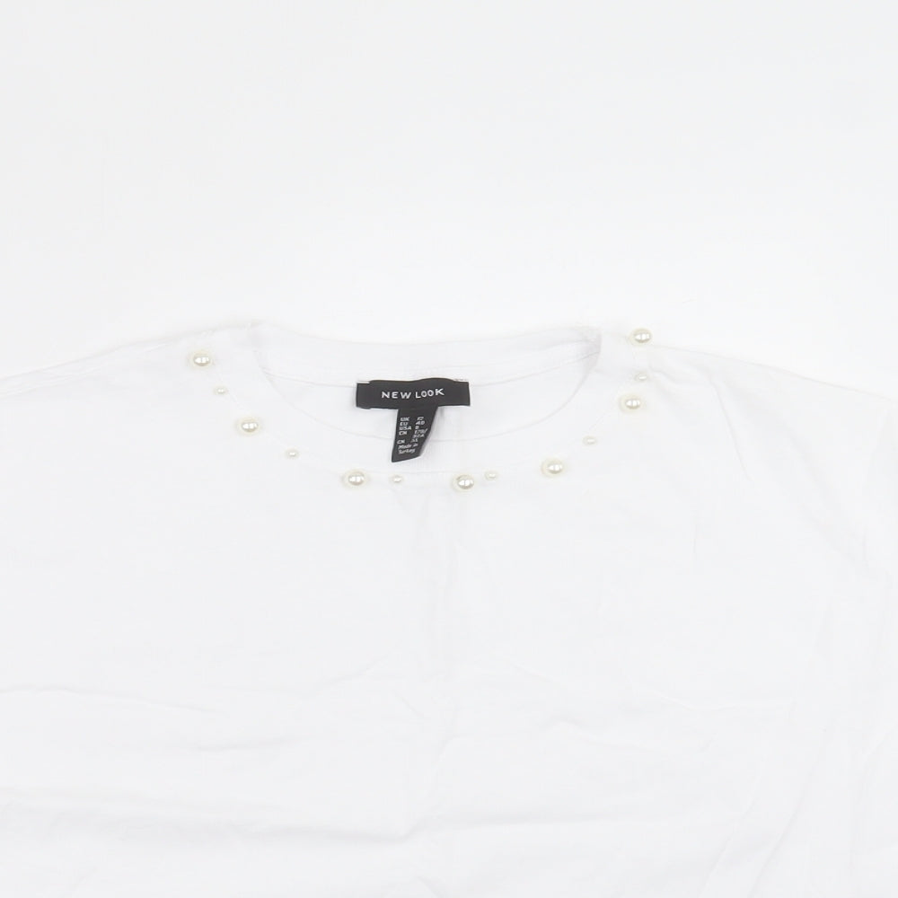 New Look Womens White  Cotton Basic T-Shirt Size 12 Crew Neck
