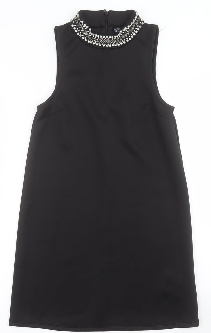 Topshop Womens Black  Polyester A-Line  Size 6  High Neck Zip