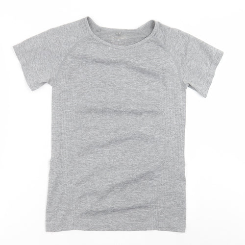 Work Out Womens Grey  Polyester Basic T-Shirt Size S Crew Neck Pullover