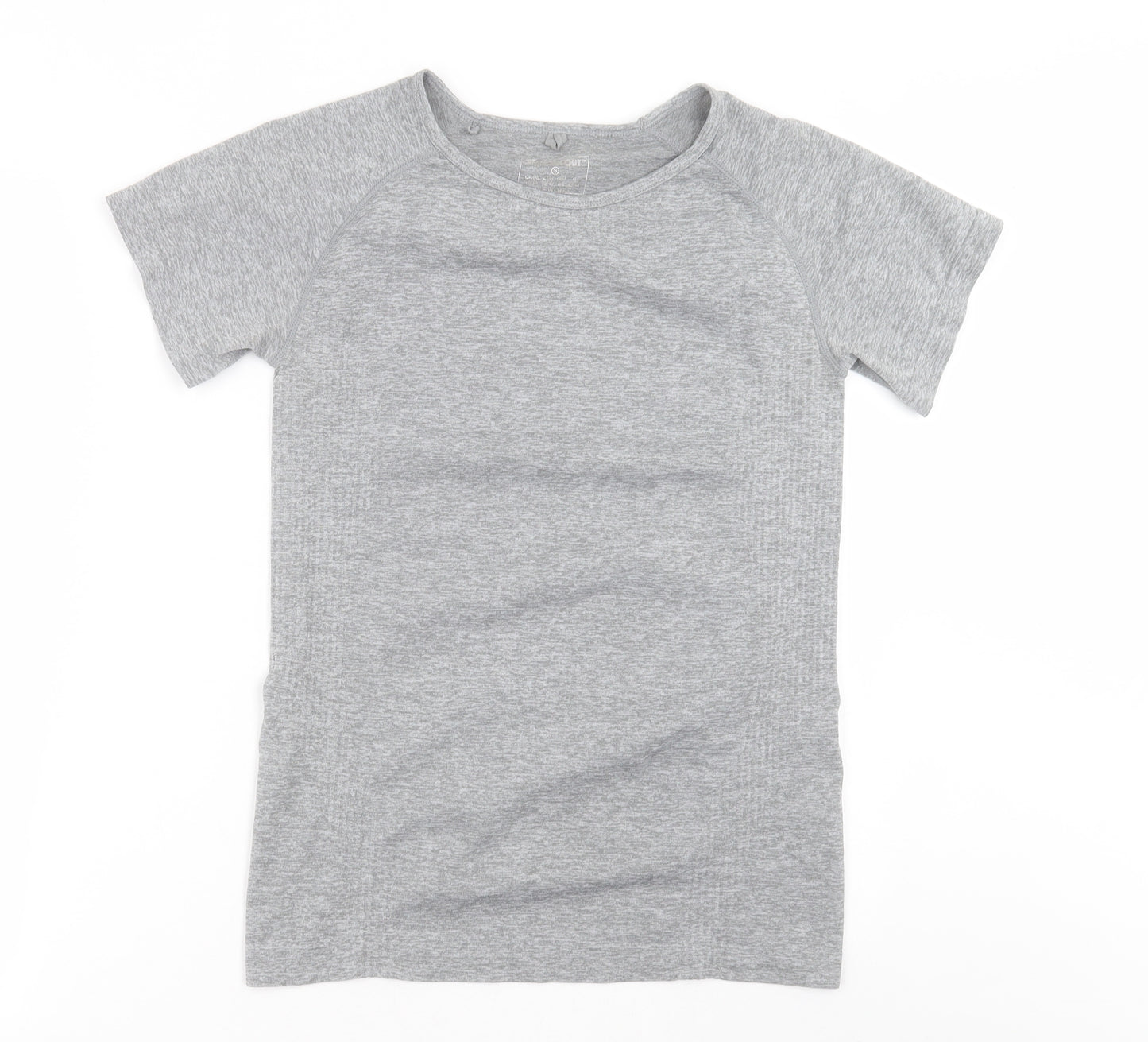 Work Out Womens Grey  Polyester Basic T-Shirt Size S Crew Neck Pullover