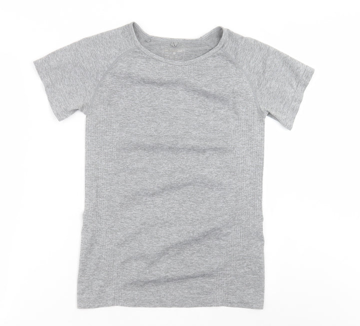 Work Out Womens Grey  Polyester Basic T-Shirt Size S Crew Neck Pullover