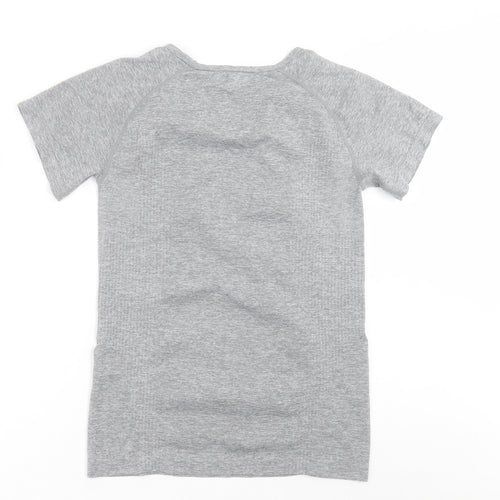 Work Out Womens Grey  Polyester Basic T-Shirt Size S Crew Neck Pullover