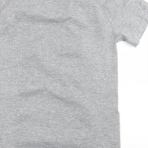 Work Out Womens Grey  Polyester Basic T-Shirt Size S Crew Neck Pullover