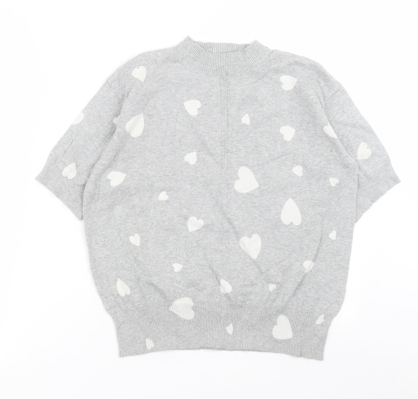 Marks and Spencer Womens Grey Crew Neck Geometric Cotton Pullover Jumper Size S