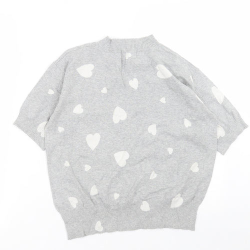 Marks and Spencer Womens Grey Crew Neck Geometric Cotton Pullover Jumper Size S