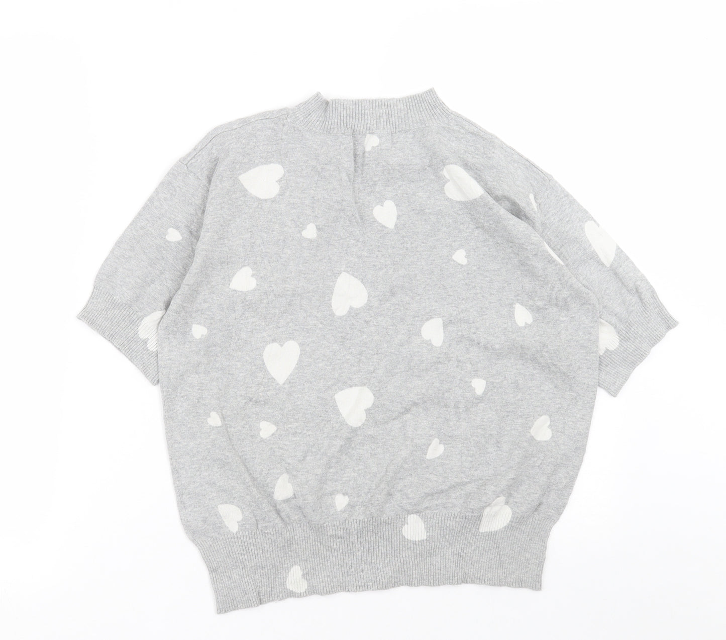 Marks and Spencer Womens Grey Crew Neck Geometric Cotton Pullover Jumper Size S