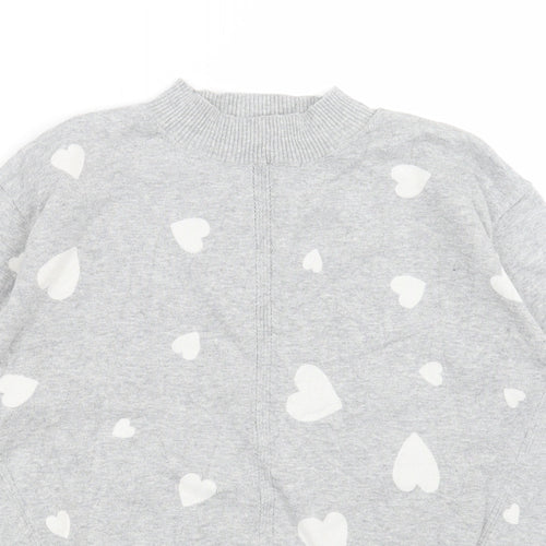 Marks and Spencer Womens Grey Crew Neck Geometric Cotton Pullover Jumper Size S